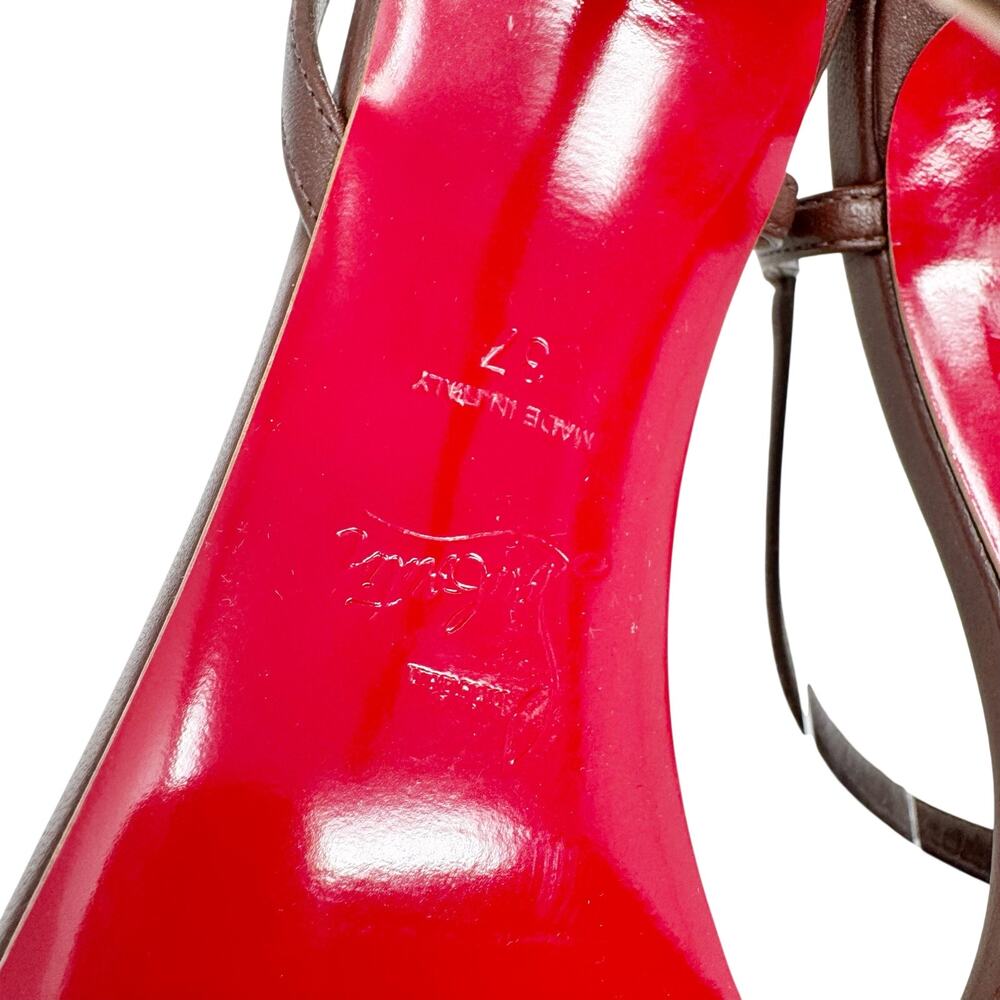 Christian Louboutin Rosalie 100 Brown Leather Slingback Stiletto Sandals EU 37 - Picture 6 of 9